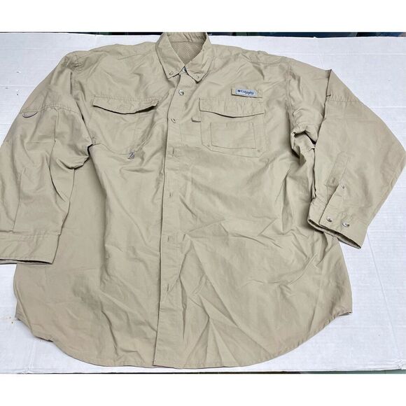 90s-00'S Columbia PFG Short Sleeve Fishing Shirt Men's XL Vintage Nylon Khaki type sage green Vintage Second Hand